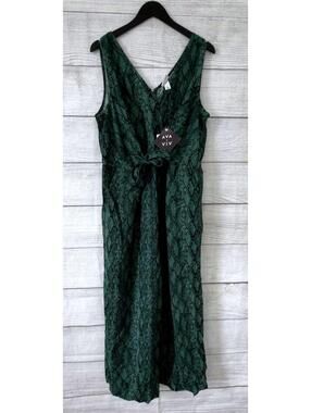 Ava & Viv Dark Green Snake Print Tie Front Jumpsuit Women Size XXL